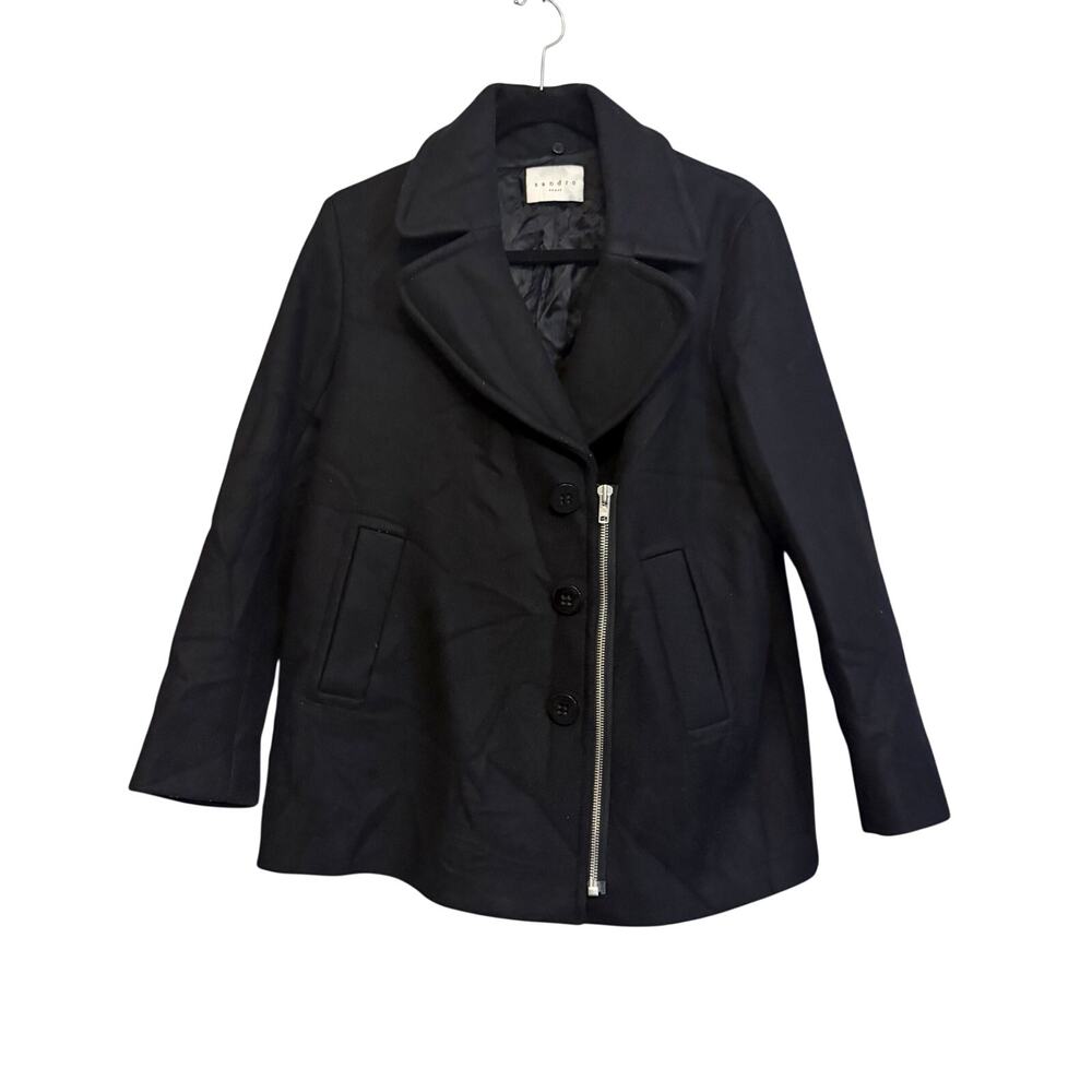 Sandro Paris Womens Wool Blazer Coat Size 40 M8787H Black Career Quiet Luxury